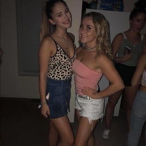 Pink long tube top.